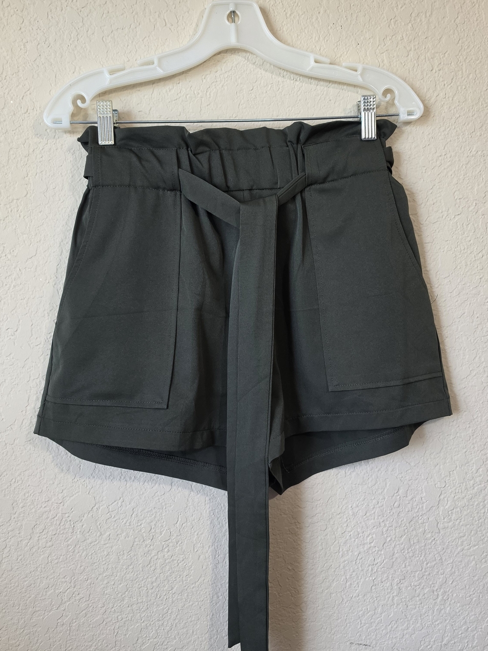 Windsor Olive Green High Waist Paperbag Tie Belt Shorts